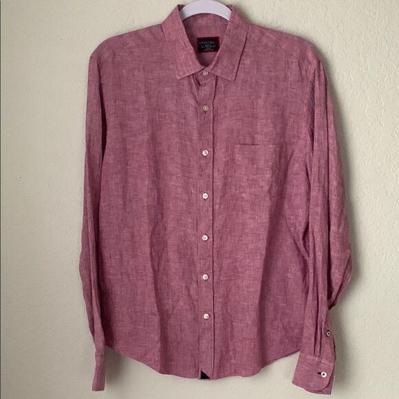 UNTUCKIt 100% linen Long Sleeve Burgundy Button Down Shirt Size M - Picture 1 of 8